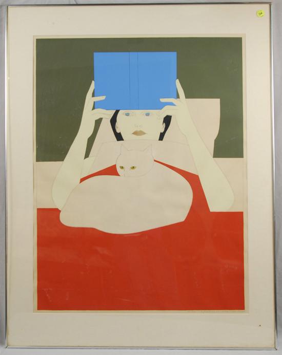 Appraisal: WILL BARNET American b WOMAN READING WITH CAT color serigraph