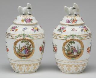 Appraisal: th c KPM lidded urns marked h Pair of th