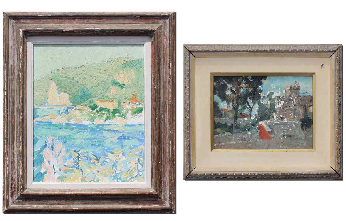 Appraisal: Pc PAINTING LOT LANDSCAPES GEORGES WILMET KAZUYA TAKAMITSU Takamitsu City