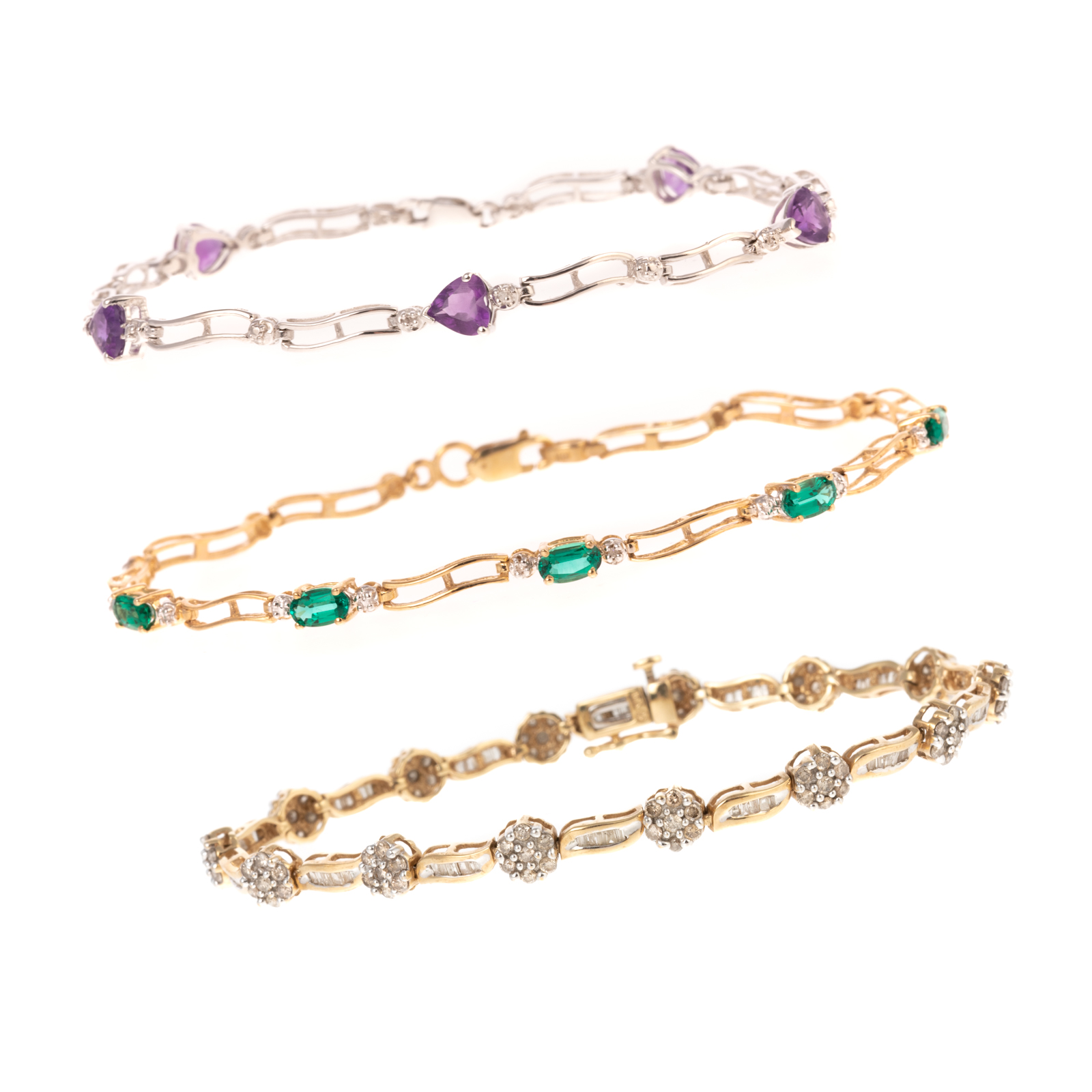 Appraisal: A TRIO OF K GOLD GEMSTONE BRACELETS K yellow gold