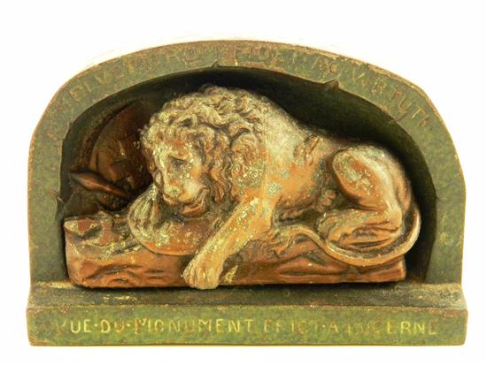 Appraisal: Lion of Lucerne doorstop bronze colored spelter miniature of French