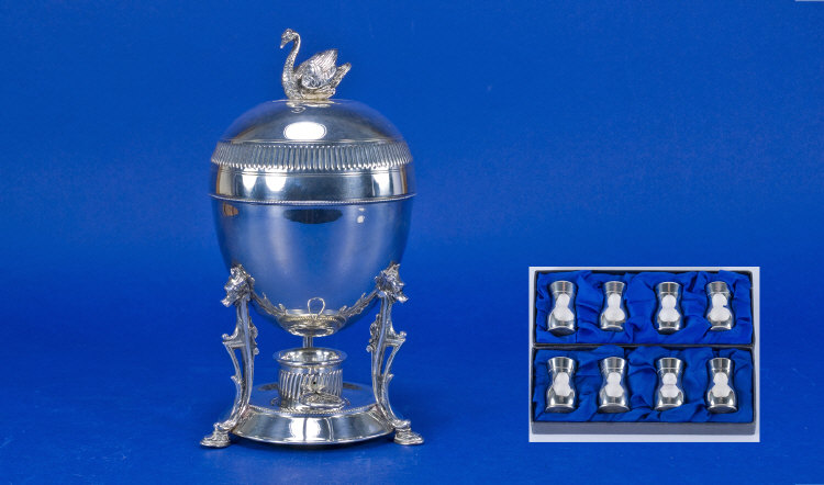 Appraisal: A Handsome Silver Plated Egg Coddler For Four Eggs Swan