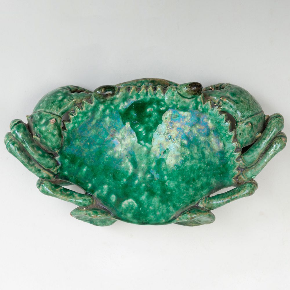 Appraisal: Chinese Export Green Glazed Pottery Crab Form Wall Pocket x