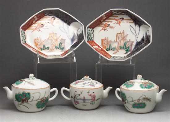 Appraisal: Pair of Japanese Imari porcelain octagonal dishes and three Chinese