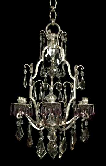 Appraisal: Unusual French Silvered Brass and Cut Glass Six-Light Chandelier third