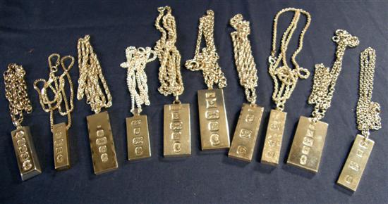 Appraisal: Ten modern silver ingot pendants various dates and marks on