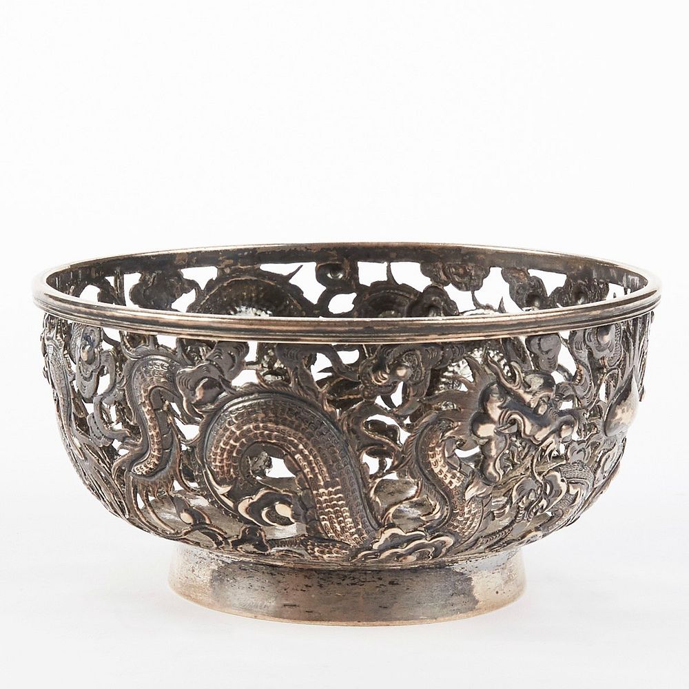 Appraisal: Chinese Export Silver Dragon Bowl Chinese export silver bowl with