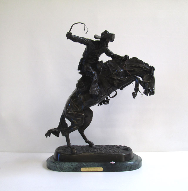 Appraisal: AFTER FREDERIC SACKRIDER REMINGTON American - PATINATED BRONZE SCULPTURE The