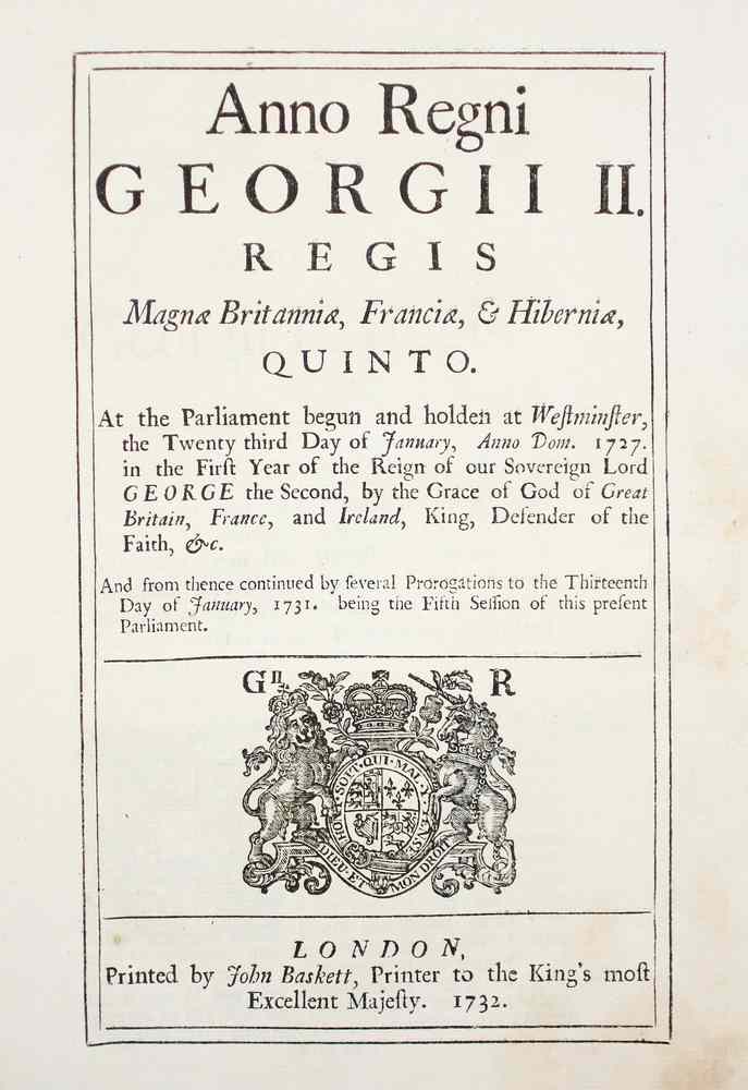 Appraisal: ACTS OF PARLIAMENT AMERICAN COLONIAL ERA - Including George II