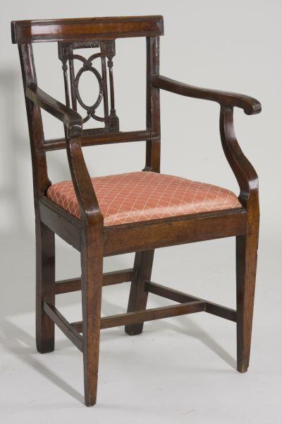 Appraisal: French Directoire Arm Chair mahogany pierced classical motif backsplash molded