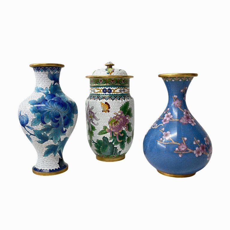 Appraisal: Lot of Vintage Chinese Cloisonne Vases vases decorated with flower