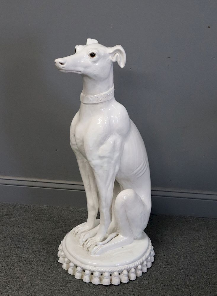 Appraisal: Antique Glazed Enameled Pottery Greyhound From a Nyack NY estate