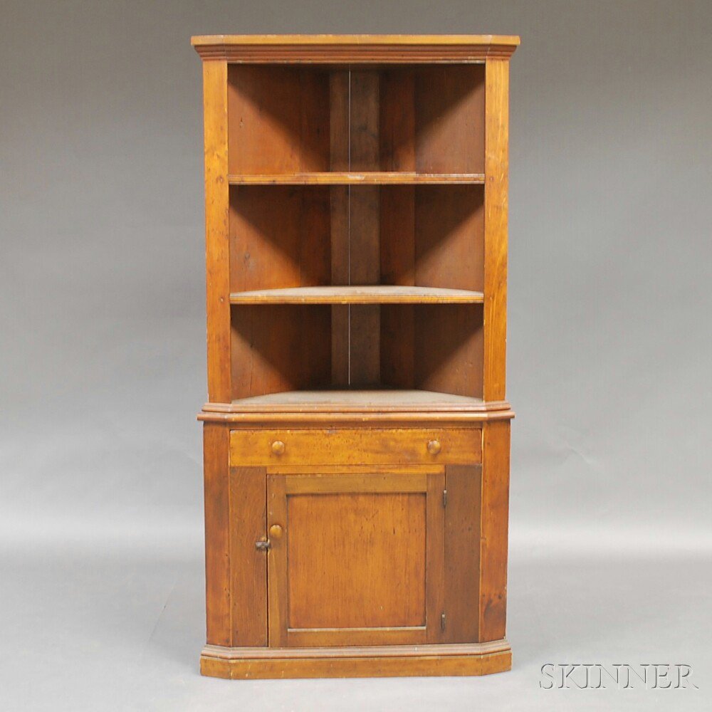 Appraisal: Country Pine Two-part Corner Cupboard America th century the upper