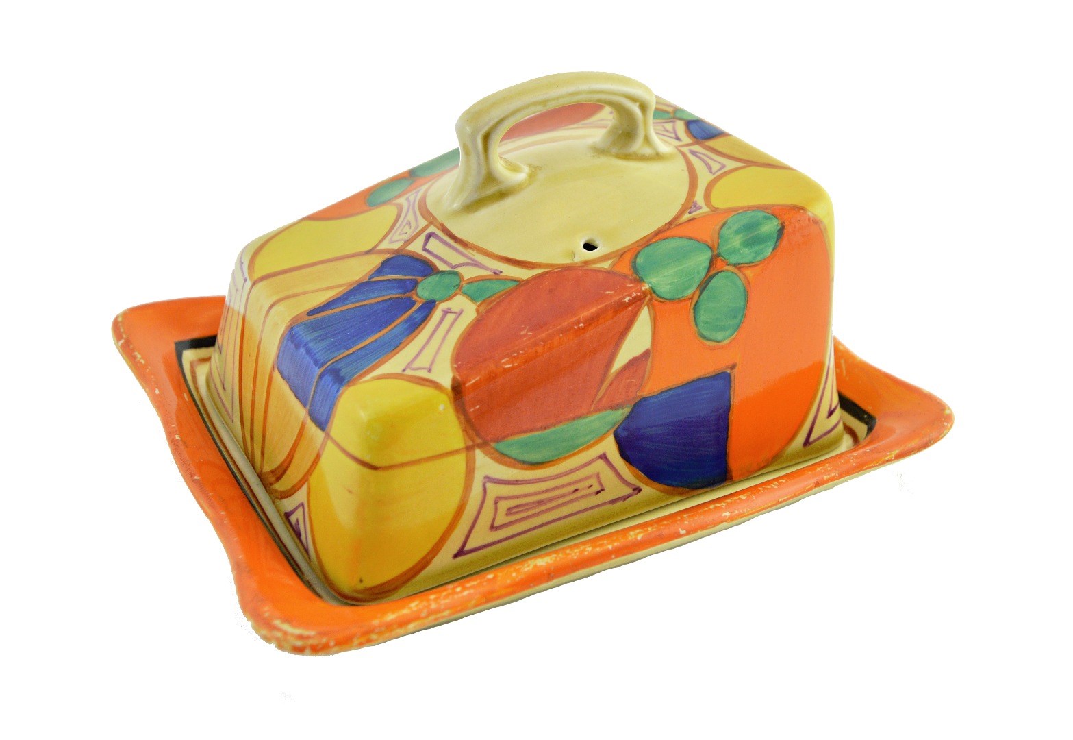 Appraisal: A Clarice Cliff Fantasque 'Atholl' shape cheese dish and cover