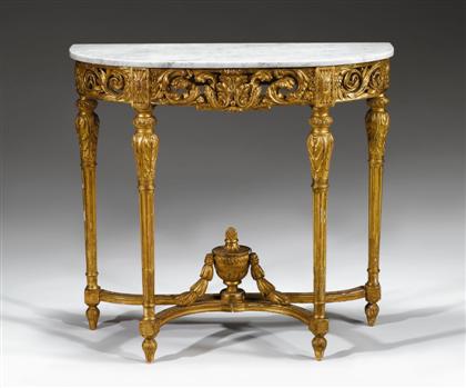 Appraisal: Louis XVI giltwood console table The D-shaped top white marble