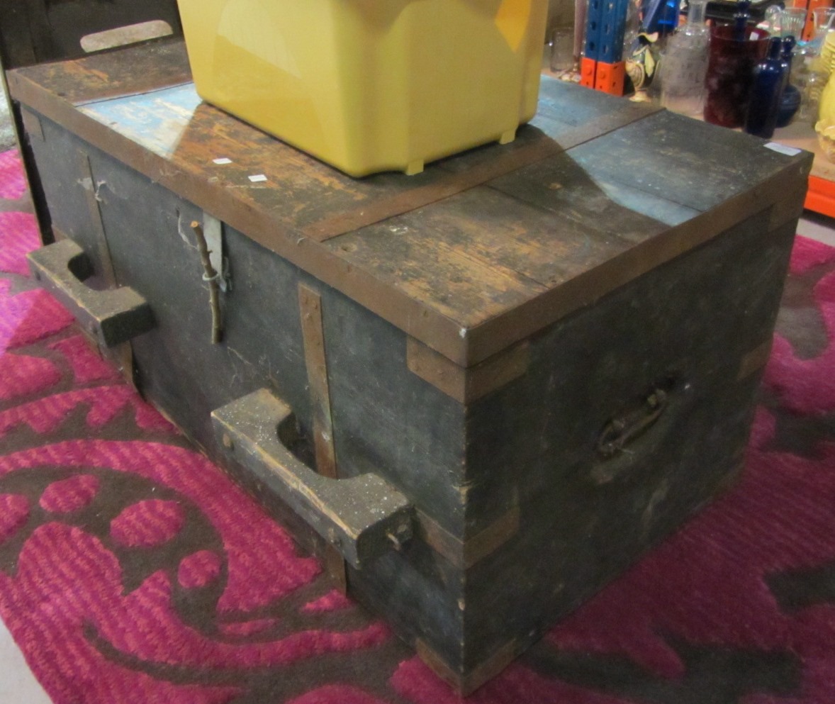 Appraisal: An early th century large wooden tool trunk