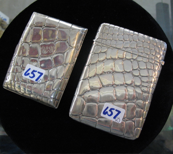 Appraisal: TWO ENGLISH STERLING SILVER CARD CASES each having an alligator