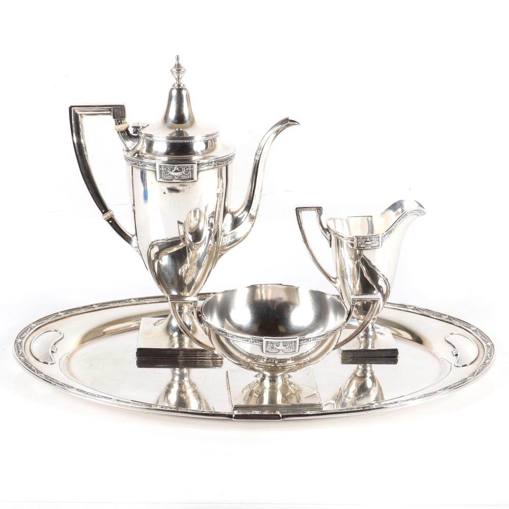 Appraisal: GORHAM LANSDOWNE STERLING SILVER TEA SET WITH STERLING SILVER TRAY