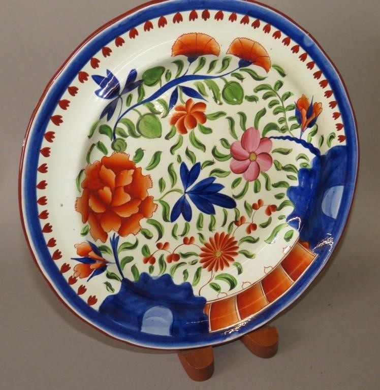 Appraisal: PEARLWARE DINNER PLATE GAUDY DUTCH DOUBLE ROSE PAca pearlware dinner