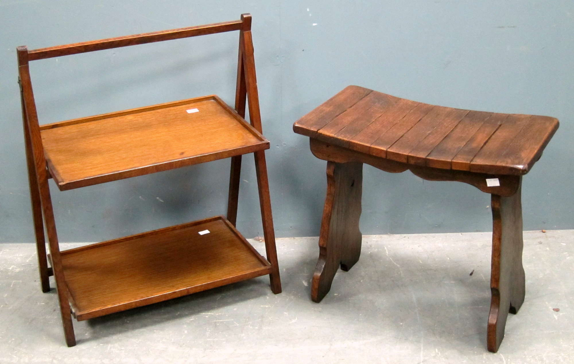 Appraisal: Webber Furniture' Oak stool and a oak folding two tier