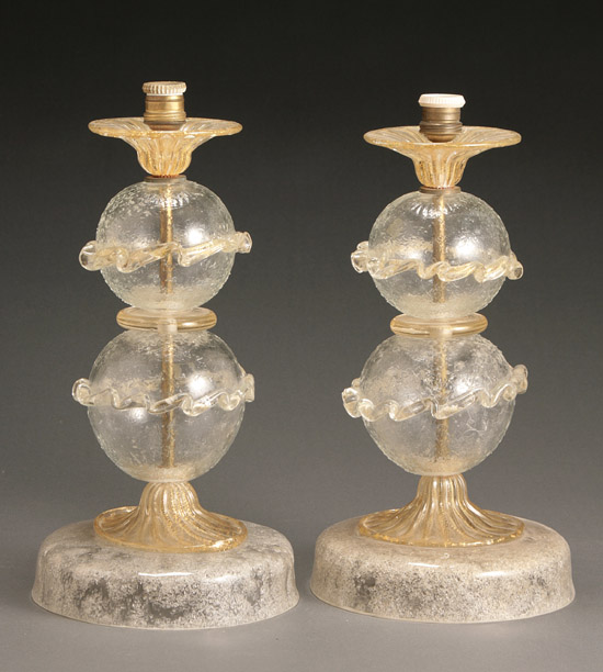 Appraisal: Pair of Murano Glass Table Lamps Circa s Each having