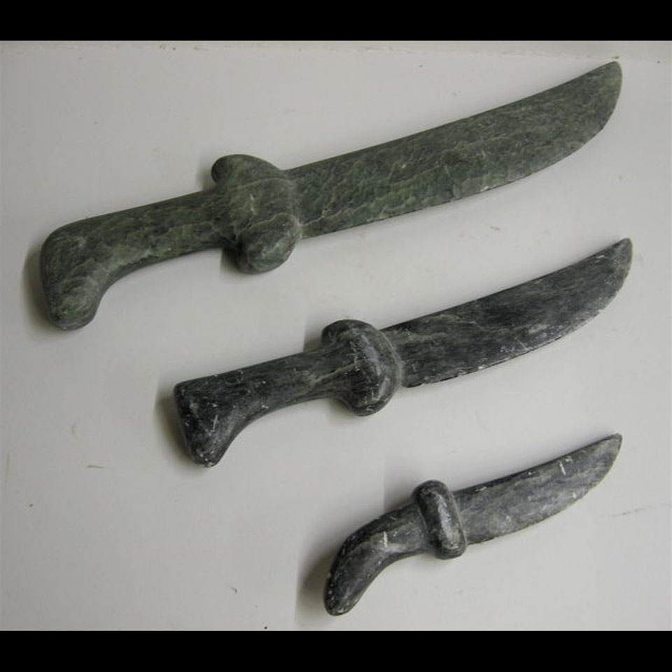 Appraisal: THREE KNIVES UNIDENTIFIED THREE SOAPSTONE CARVINGS