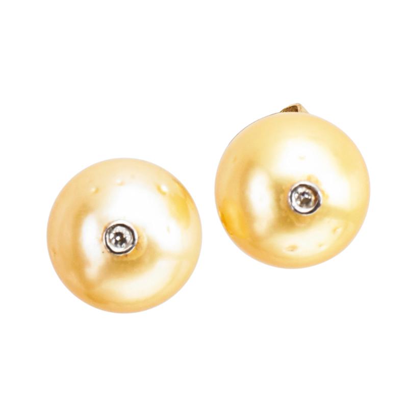 Appraisal: GOLDEN PEARL AND DIAMOND K YELLOW GOLD EARRINGS Condition Report