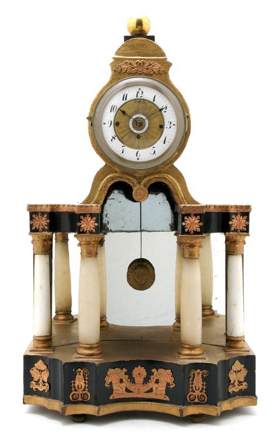 Appraisal: Continental Painted and Parcel Gilt Portico Clock th century having