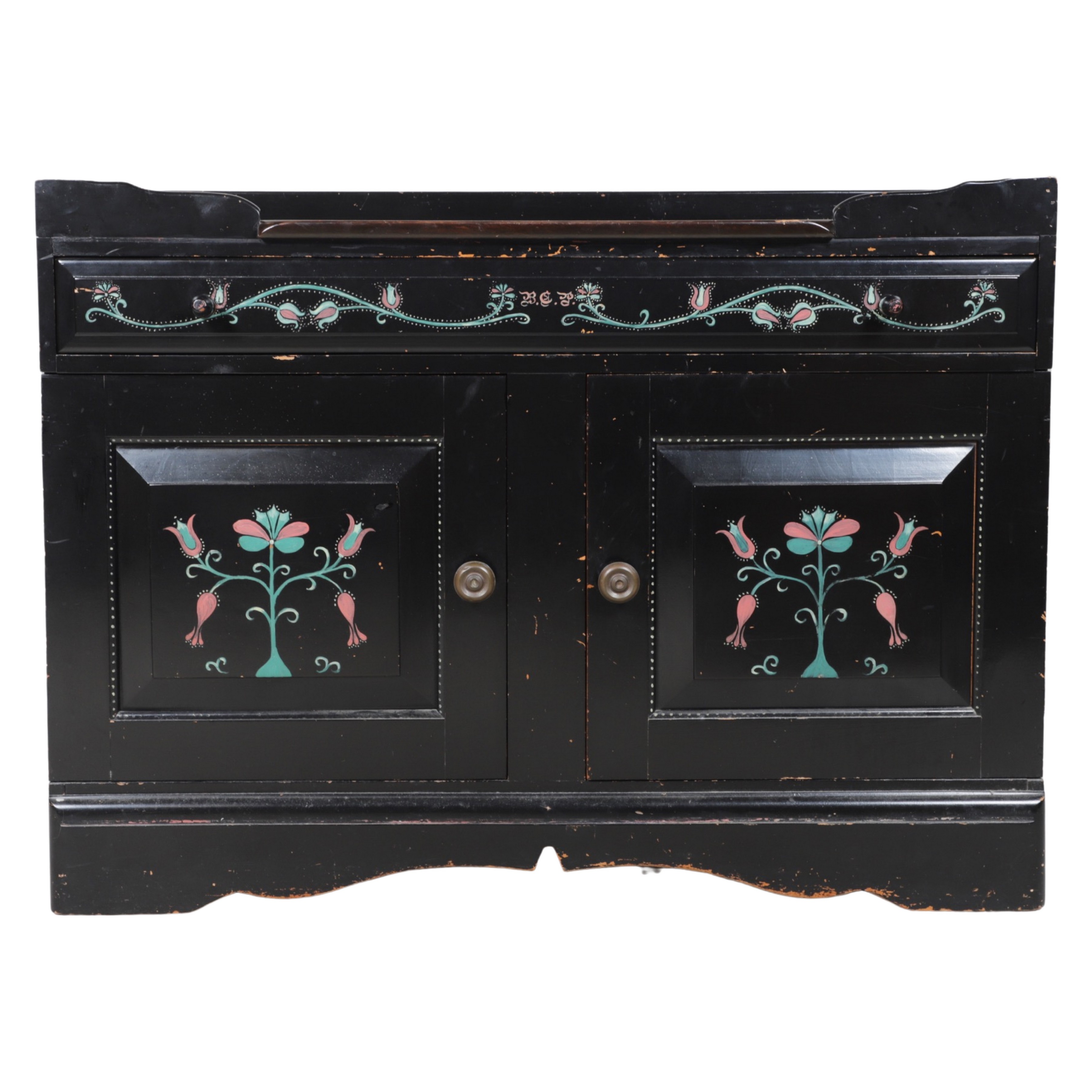 Appraisal: Ebonized paint decorated washstand ebonized painted with scrolled floral paint