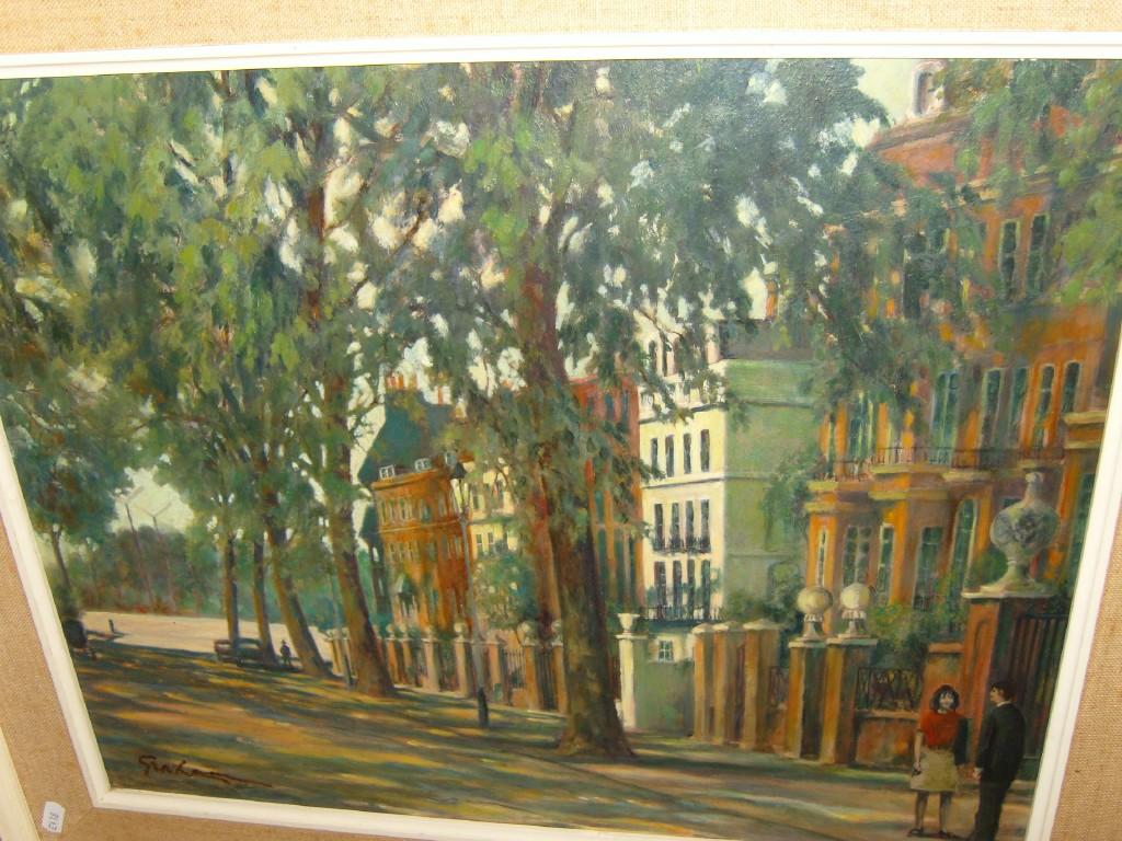 Appraisal: An oil painting on canvas of a city street scene