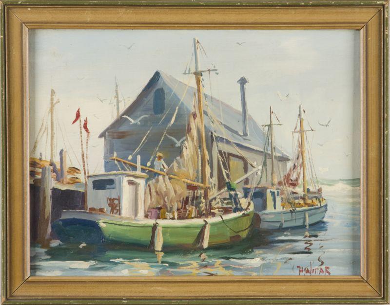 Appraisal: J J Enwright NY - Provincetown Dock oil on board