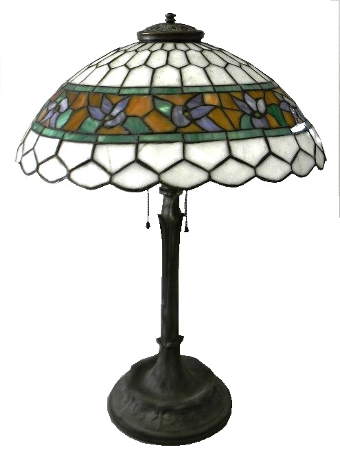 Appraisal: Unsigned table lamp c - dome shaped white leaded glass