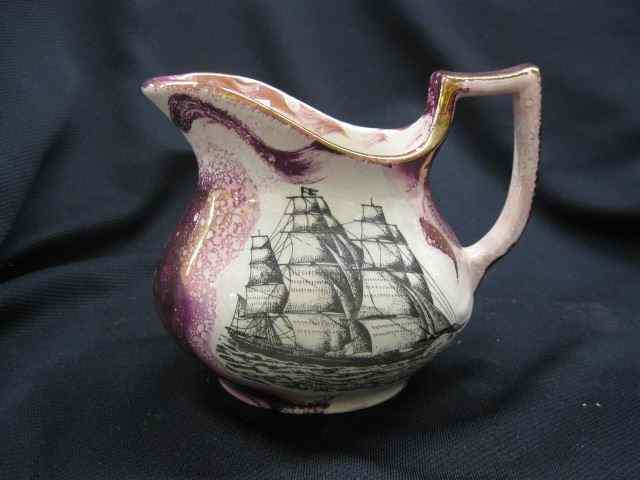 Appraisal: English Pink Lusterware Ironstone Pitcher sailing ship decor - ''