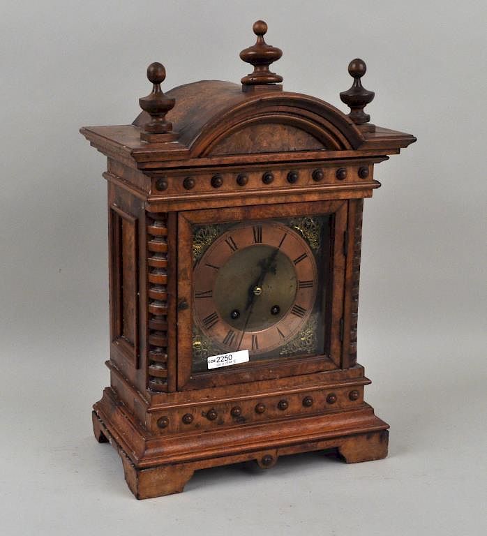 Appraisal: Victorian Burled Walnut Mantle Clock with pendulum and key Finish