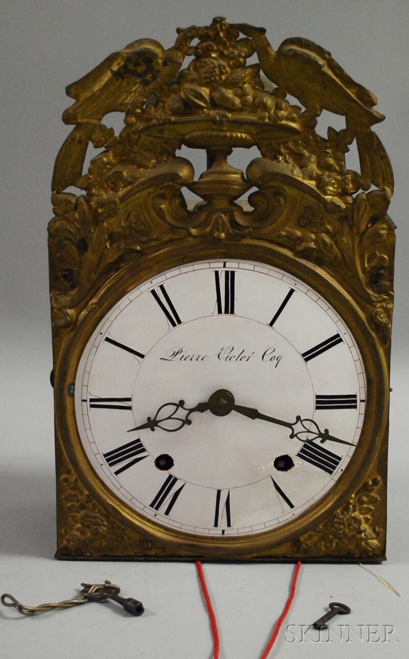 Appraisal: Brass Morbier Wall Clock marked Pierre Victor Gog with enameled