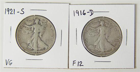 Appraisal: Two Semi-Key Date Walking Liberty Halves -D obv grades nice