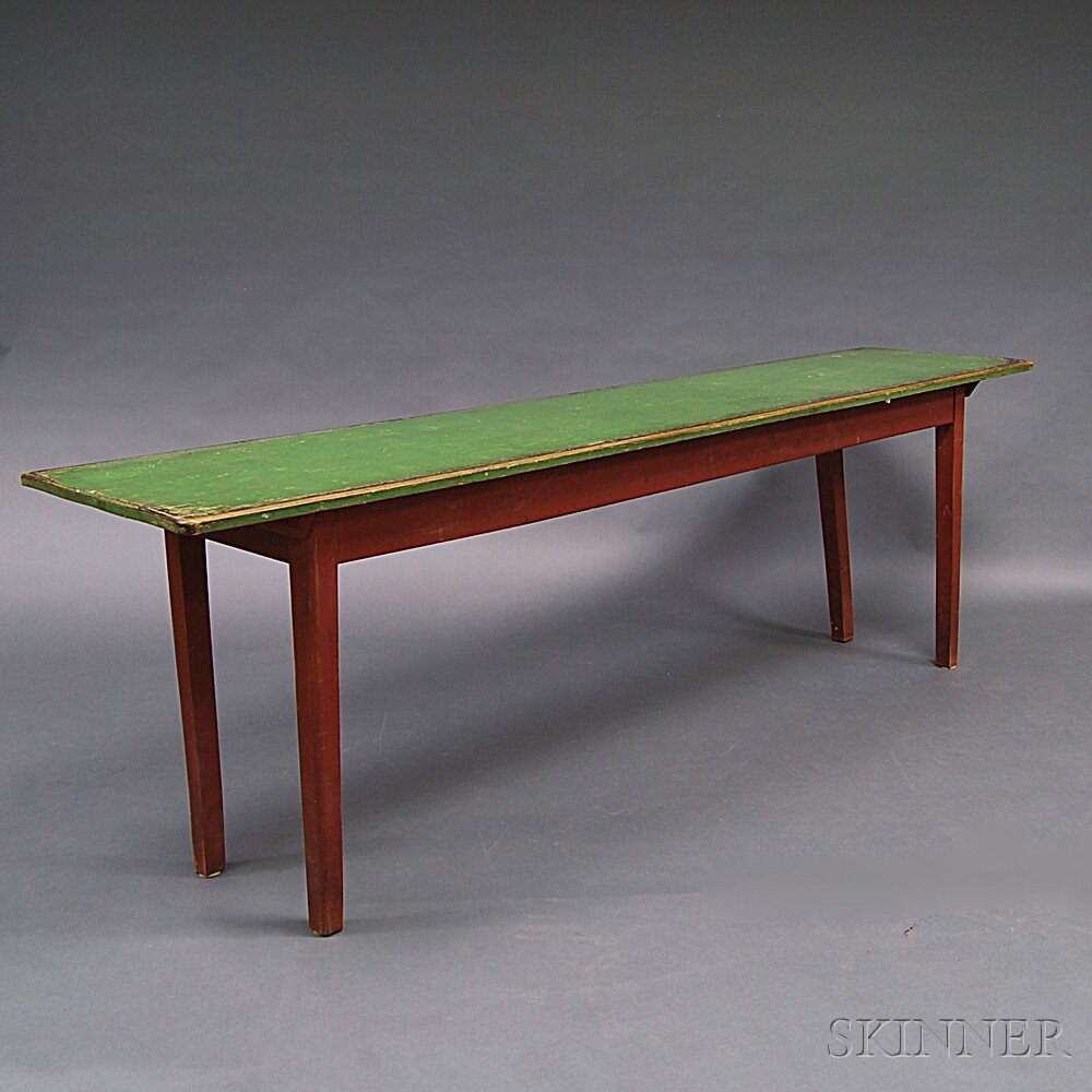 Appraisal: Country Red- and Green-painted Farm Table th century ht wd