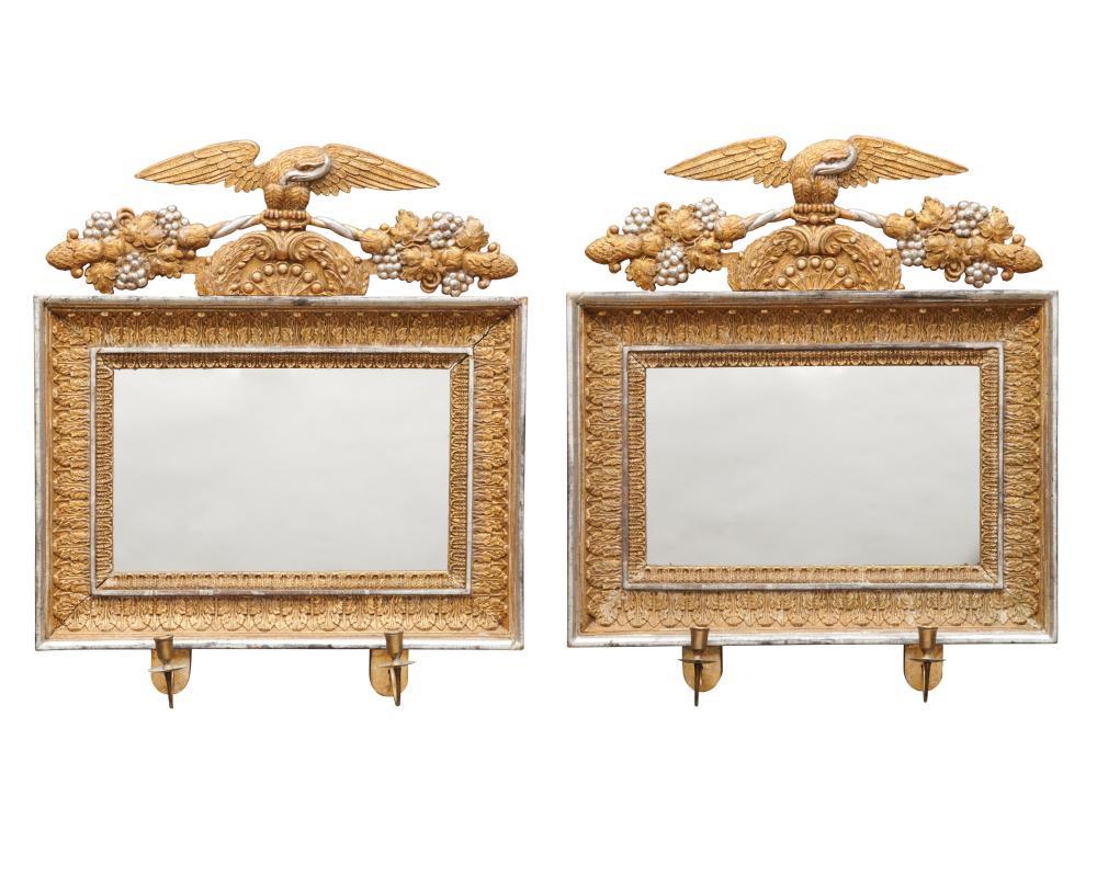 Appraisal: Pair of Gilt and Silver Gilt Eagle Mounted Wall Mirrors