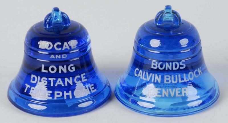 Appraisal: Lot of Blue Glass Bell Paperweights Description Circa Includes one