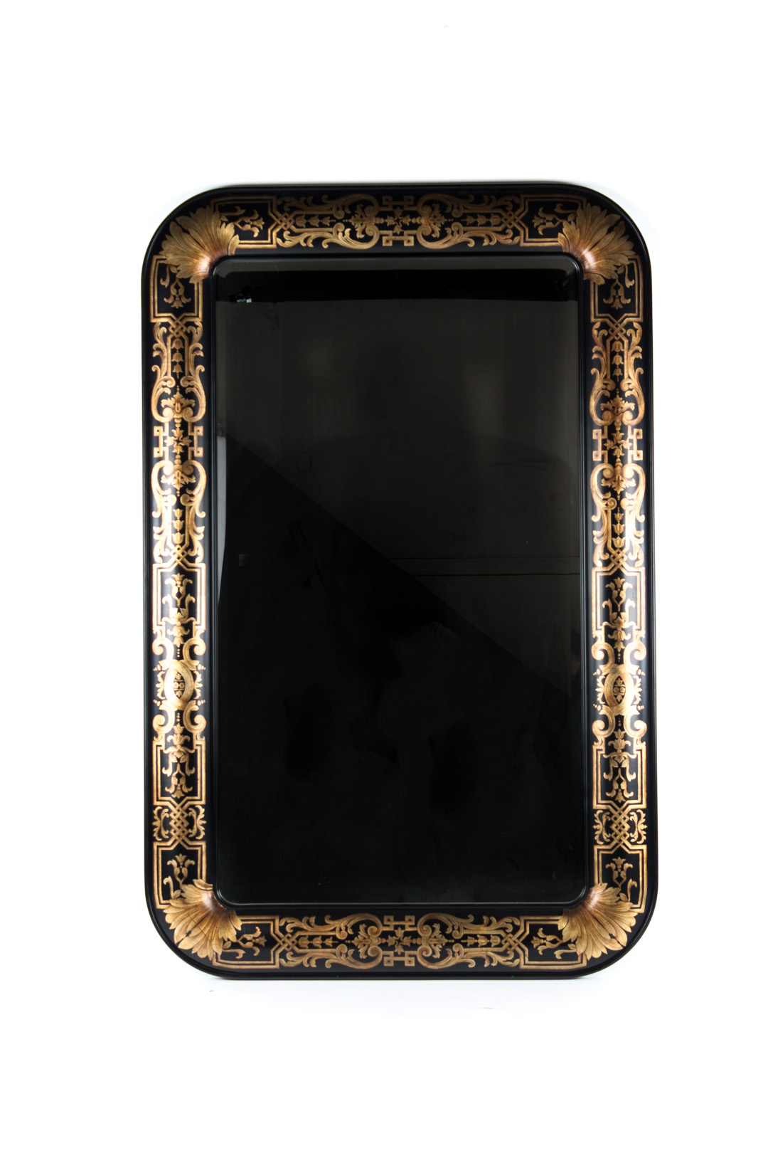 Appraisal: Black gilt-chinoiserie decorated looking glass