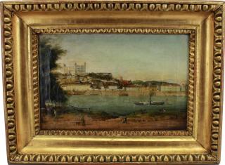 Appraisal: Signed th C Hungarian School Harbor Painting Signed th C