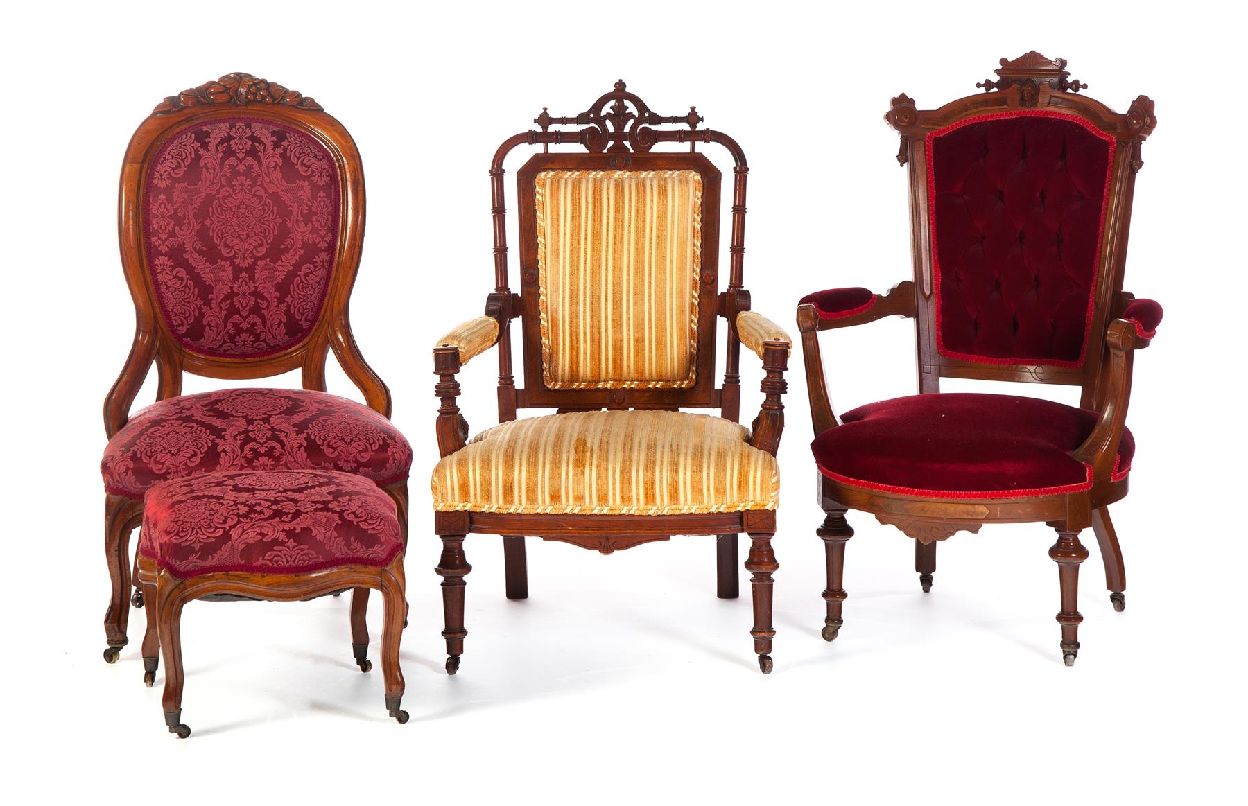 Appraisal: THREE VICTORIAN PARLOR CHAIRS American th quarter- th century High-style