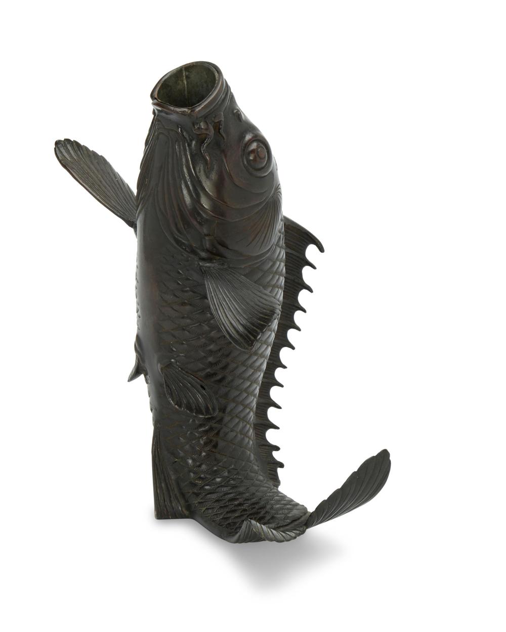 Appraisal: A KAMEJO BRONZE CARP IKEBANA VASEA Kamejo bronze carp ikebana