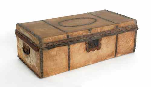 Appraisal: A hide covered valuables box th c h w