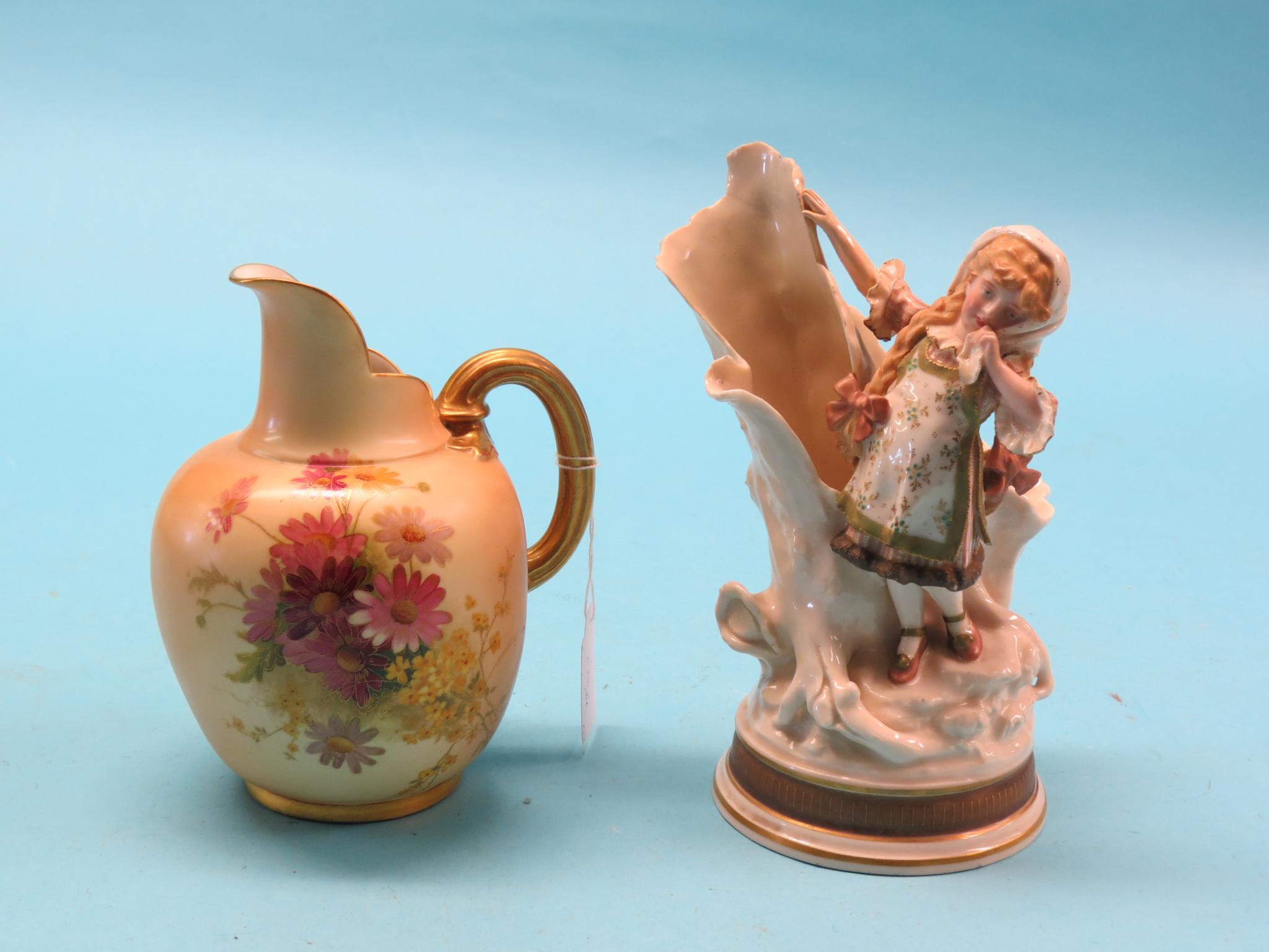 Appraisal: A Royal Worcester jug shape painted with bright plants against