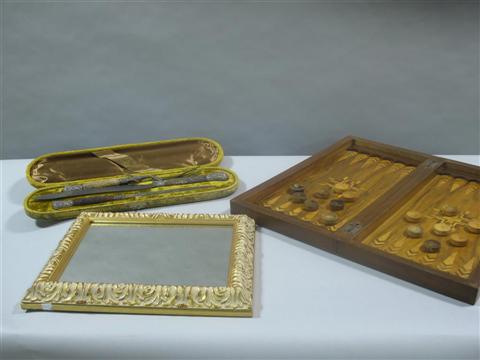 Appraisal: GROUP OF MISCELLANEOUS ODDMENTS Including a marquetry checkers backgammon set