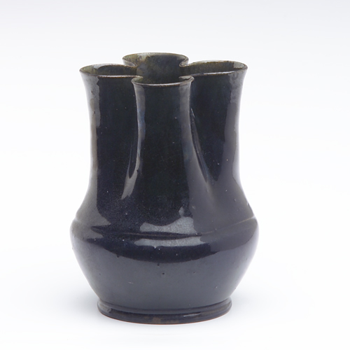 Appraisal: GEORGE OHR Bulbous vase with four-lobed opening covered in dark