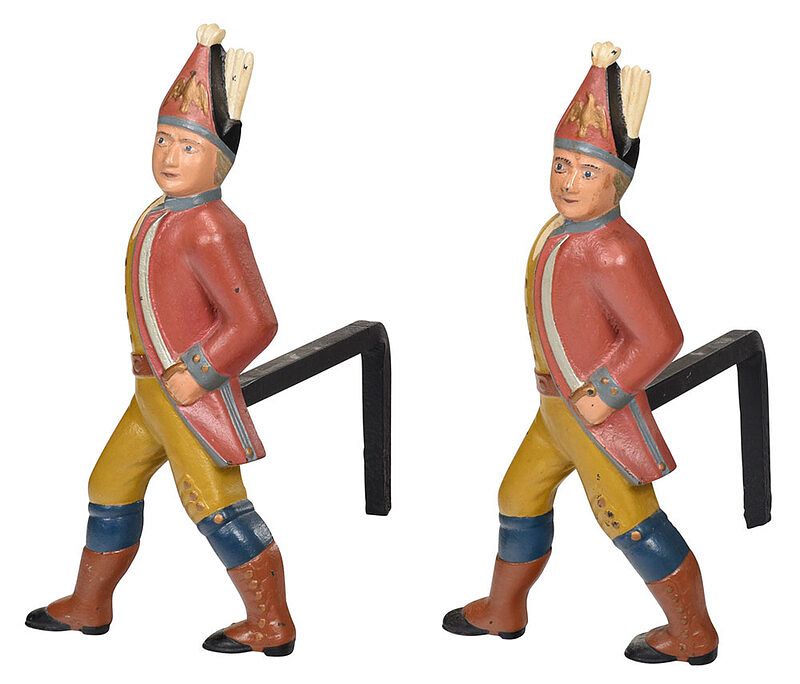 Appraisal: Pair of Painted Iron Hessian Soldier Form Andirons circa each