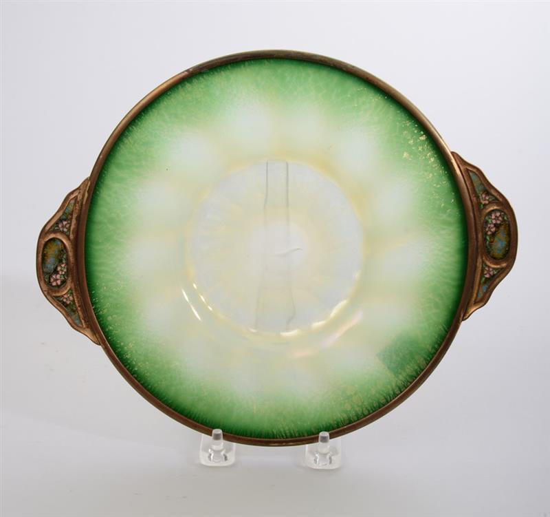 Appraisal: LOUIS C TIFFANY FURNACES GILT-METAL-MOUNTED FAVRILLE PLATE Rim marked 'Louis