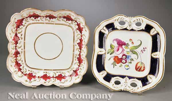 Appraisal: Two English Porcelain Square Cake Dishes c one fluted with